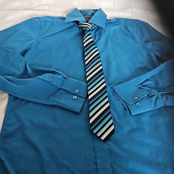 Vroom & Dreesmann Men's Button Down Long Sleeves Shirt With Tie Small Blue - Picture 16 of 16